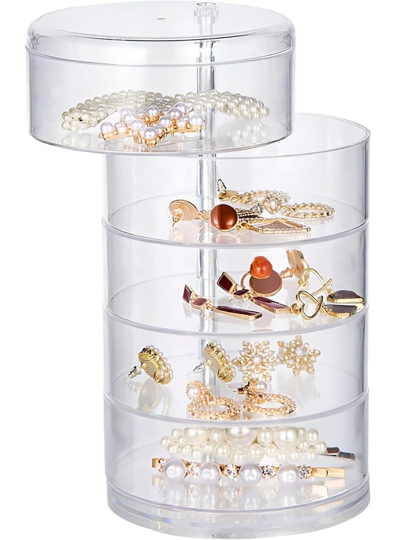 Round Rotating Jewelry Organizer Box – 5-Layer Clear Acrylic Dustproof Storage with Polished Edges and Stable Base, Elegant Space-Saving Vanity Organizer for Women and Girls - Image 1